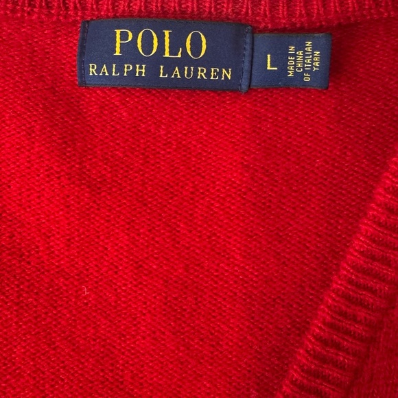 Polo‎ Ralph Lauren Red 100% Wool V-neck Pony Sweater Pullover Size Large Unisex - Picture 5 of 8